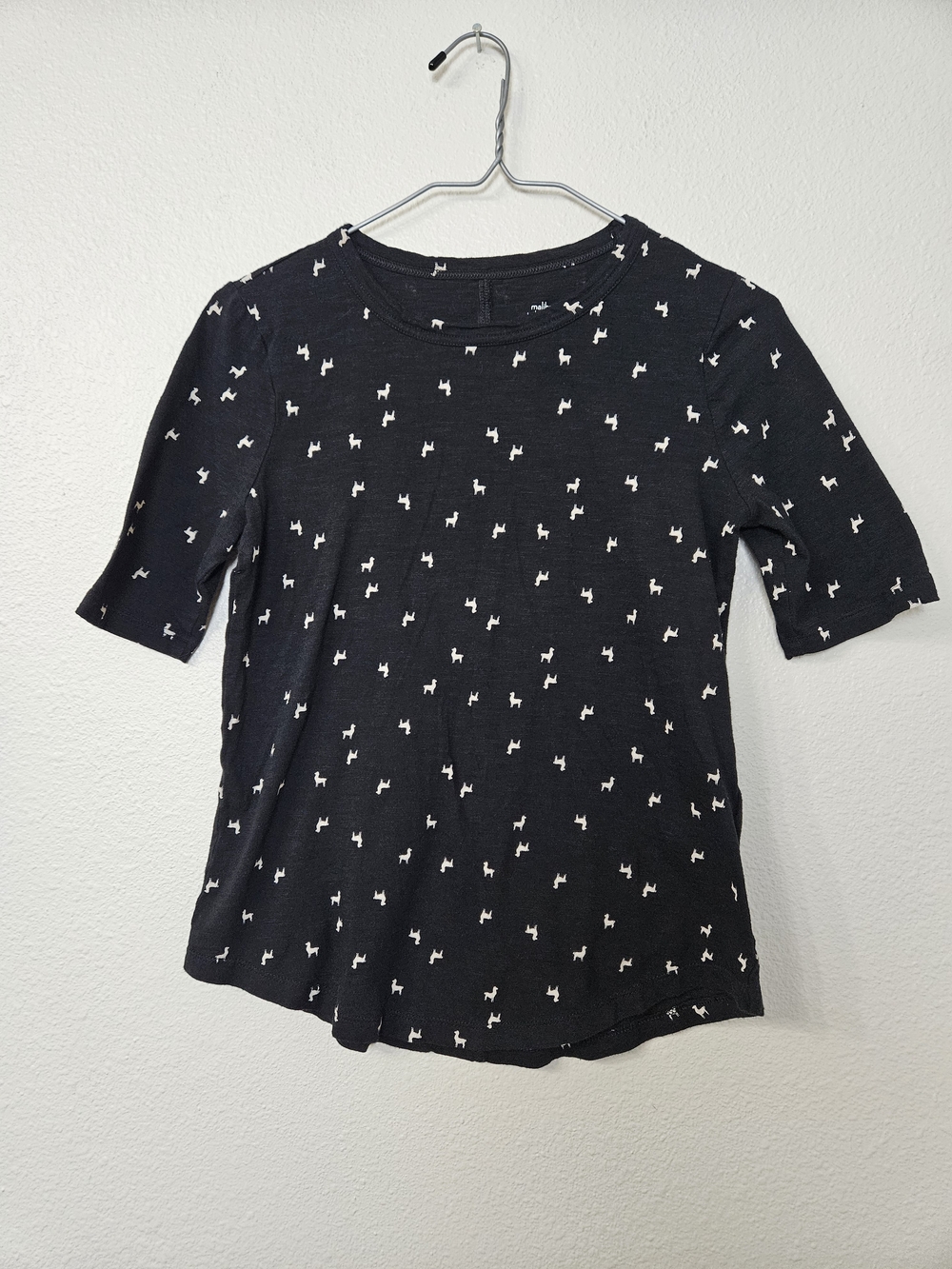 Banana Republic Black Short Sleeve Top with White Llama Print